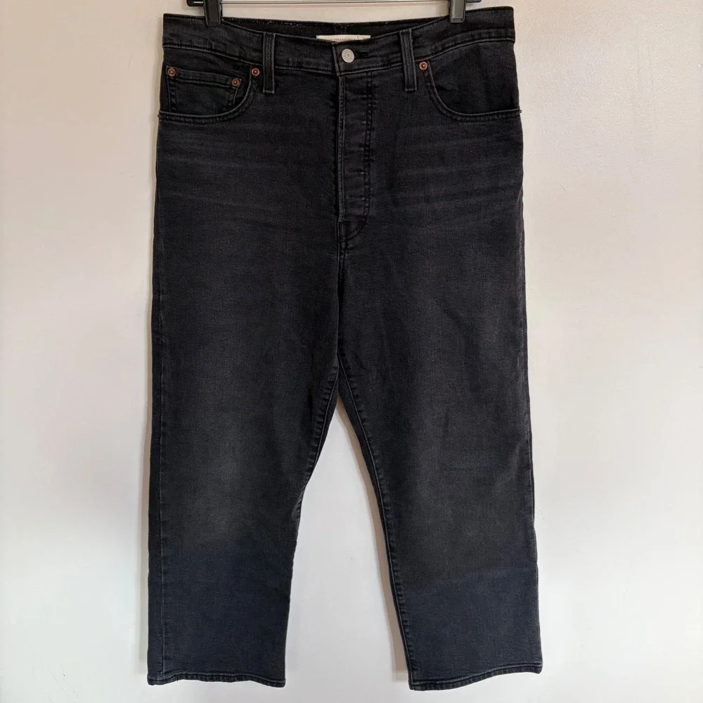 Levis 501 Original Cropped Jeans Faded Black High Rise Button Fly 72693-0134 W32